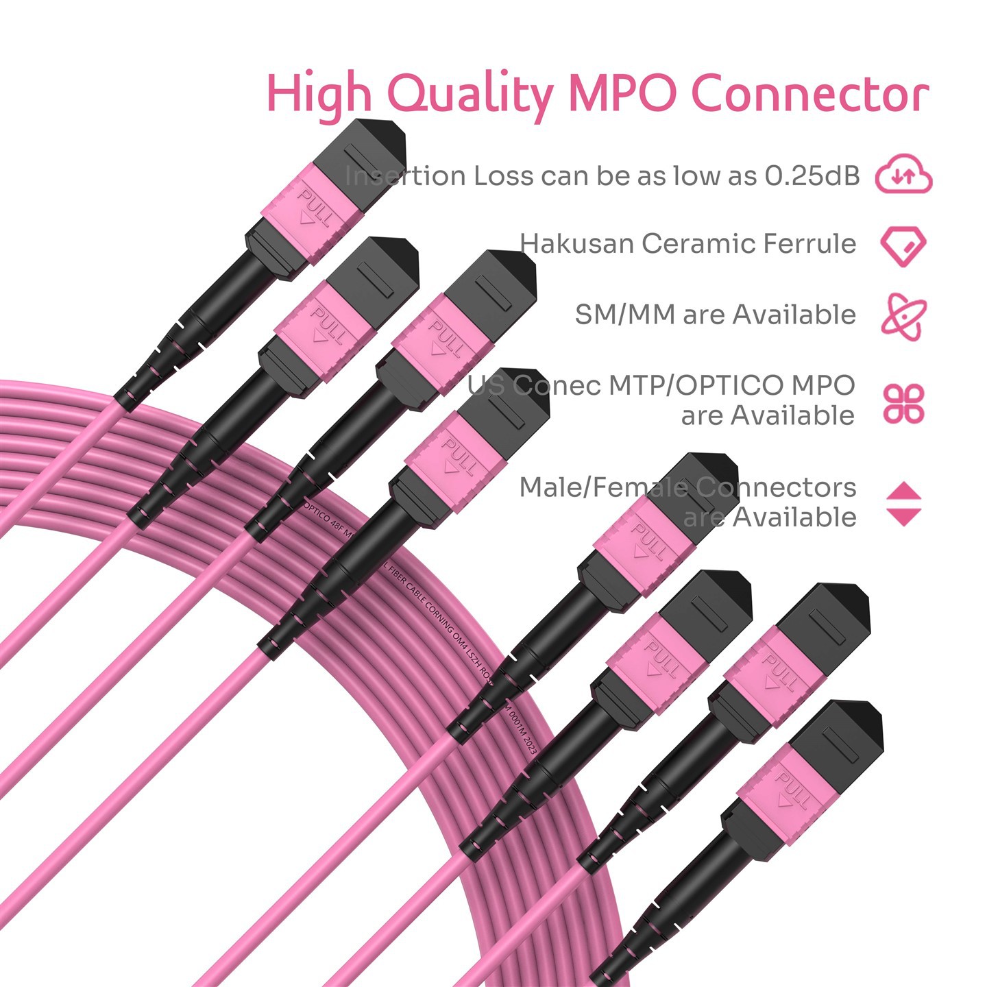 48F 4x12F MTP MPO-4x12F MTP MPO Patchcord OM4 Rose